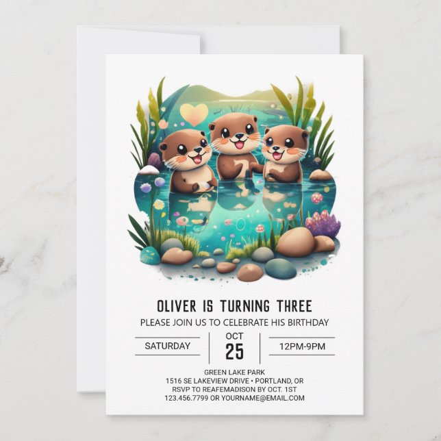 Encantador Invitación al cumpleaños de Otter (Anverso)