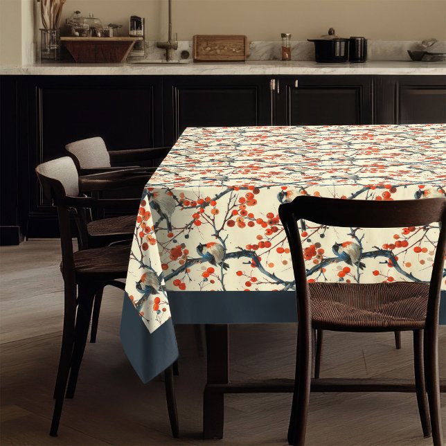 Encantador mantel otoñal con pájaros y flores (Charming Fall Tablecloth with Birds and Blossoms)