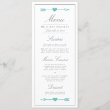 Encantador menú de cena Boda florido / Verde azula