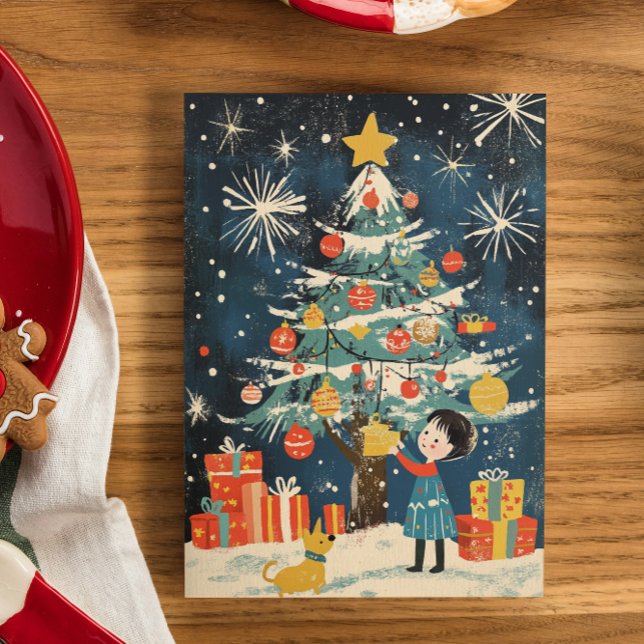 "Encantador niño decorando Perro árbol de Navidad (Subido por el creador)