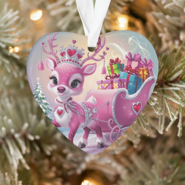 Encantador ornamento de Navidad para renos rosados (Árbol)
