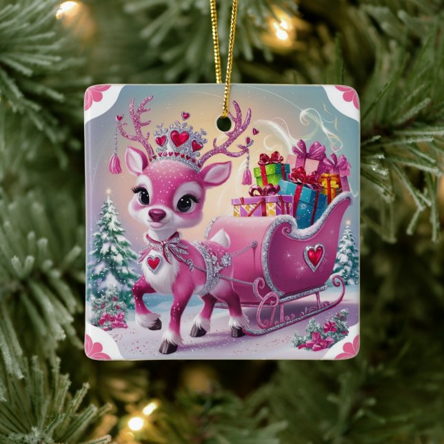 Encantador ornamento de Navidad para renos rosados (Árbol)