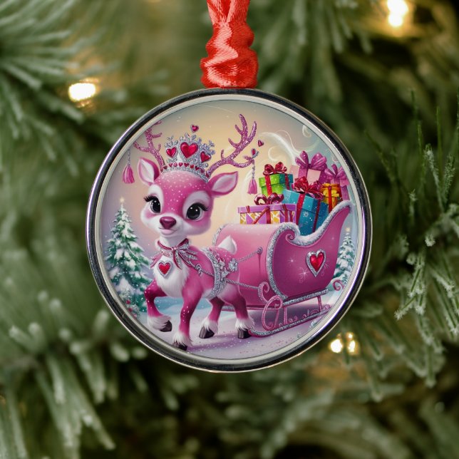 Encantador ornamento de Navidad para renos rosados (Árbol)