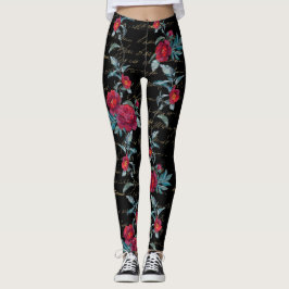 Encantador Peony Black Floral Pattern - Leggings