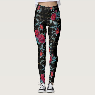 Encantador Peony Black Floral Pattern - Leggings
