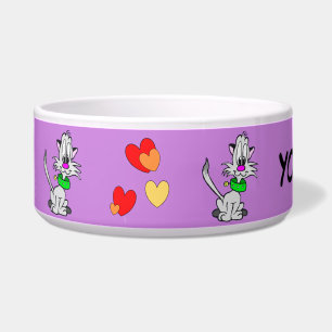 Encantador Personalizado Gato Gris. comedero para 