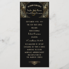 Encantador Programa de Boda de Oro Art Deco Peacoc