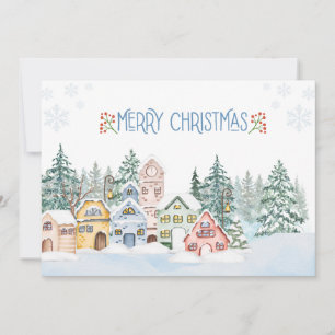 Encantador pueblo nevado Navidad acuarela