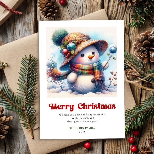 Encantador saludo de Navidad clásico con muñeco de (Lovely funny snowman classic Christmas greeting printable)