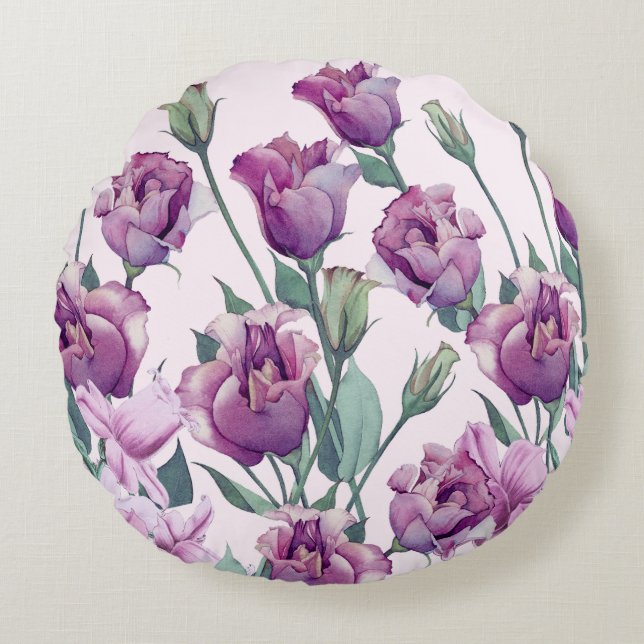 Encantadora acuarela Eustoma Bloom Almohada redond (Anverso)