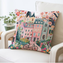 Encantadora Almohada De Aldea, Casas Coloridas