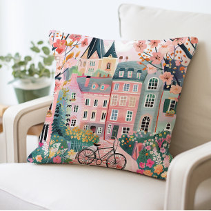 Encantadora Almohada De Aldea, Casas Coloridas
