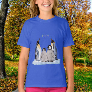 Encantadora familia de pingüinos con camiseta de n