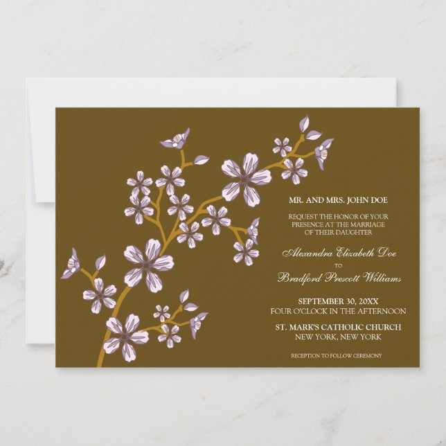 Encantadora invitación a bodas de cerezo de lavand (Anverso)