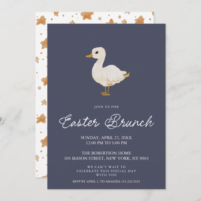 Encantadora invitación a Brunch de Pascua con pato (Anverso / Reverso)