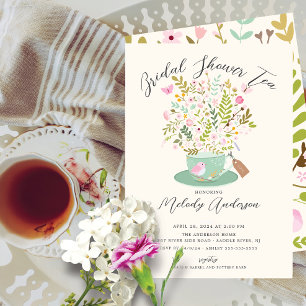 Encantadora invitación a ducha de Fiesta de té flo