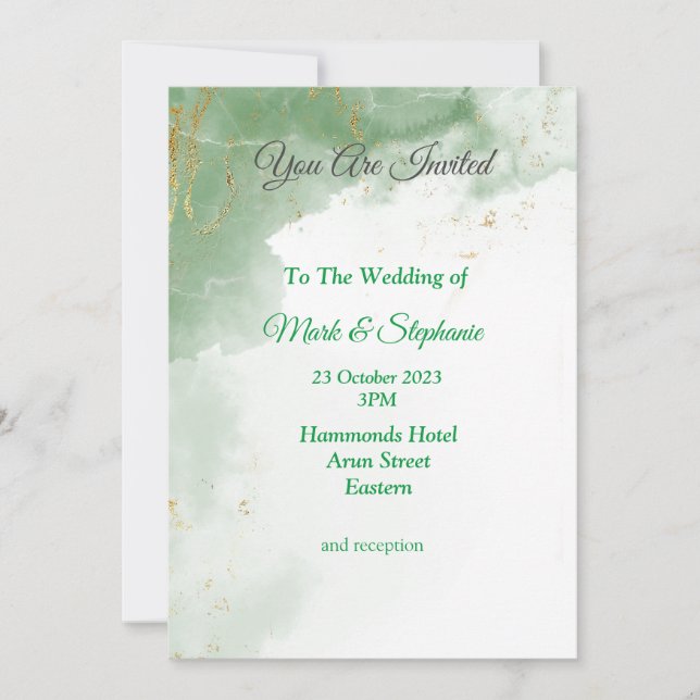Encantadora invitación a la boda, con marmol verde (Anverso)