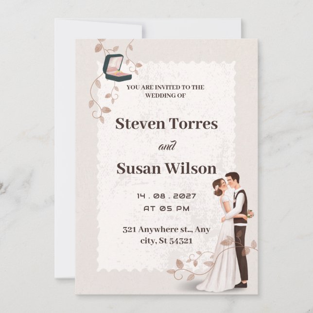 Encantadora invitación a la boda de estilo románti (Anverso)