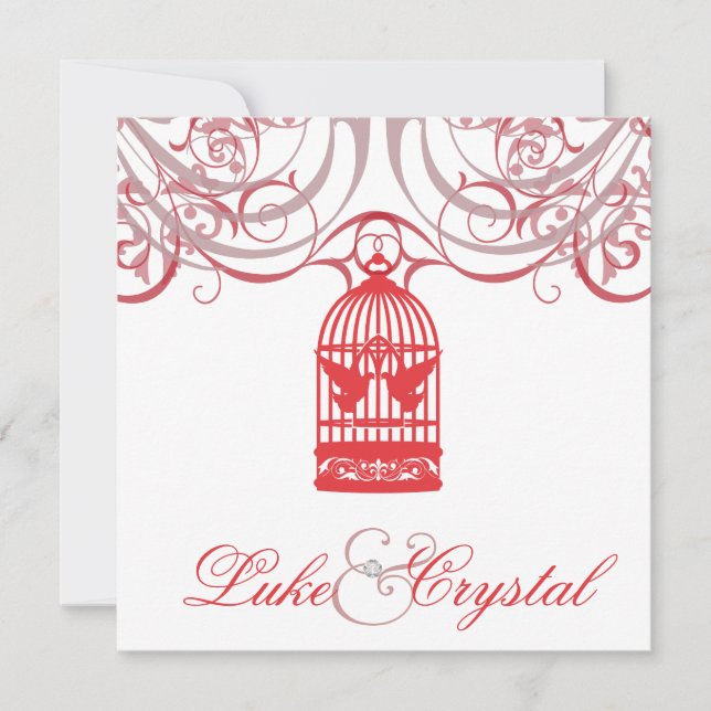 Encantadora invitación a la boda de la jaula roja (Anverso)