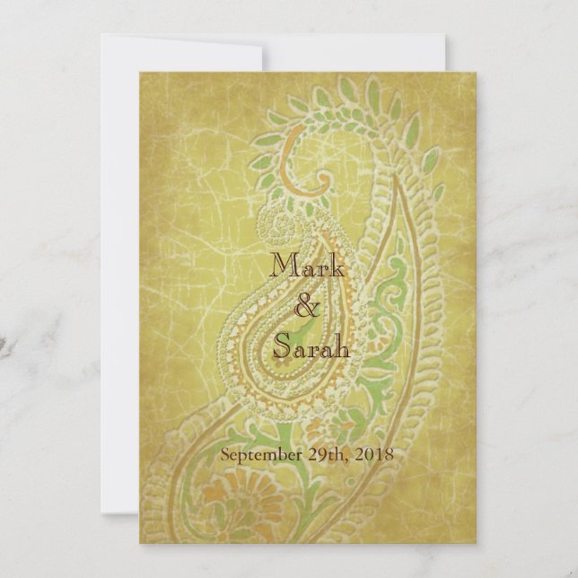 Encantadora invitación a la boda de Paisleys (Anverso)
