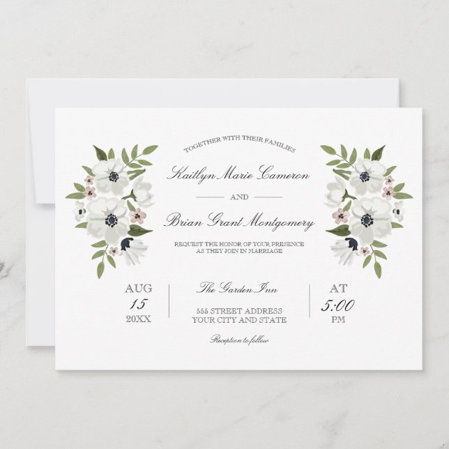 Encantadora invitación a la boda floral (Anverso)