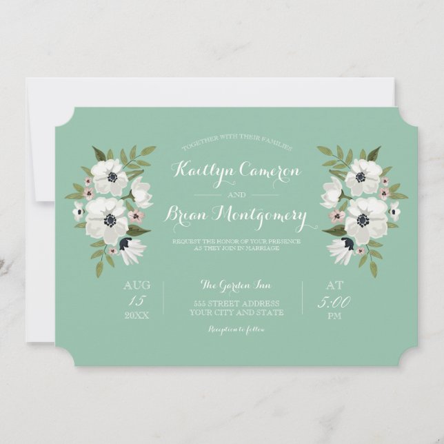 Encantadora invitación a la boda floral-menta (Anverso)