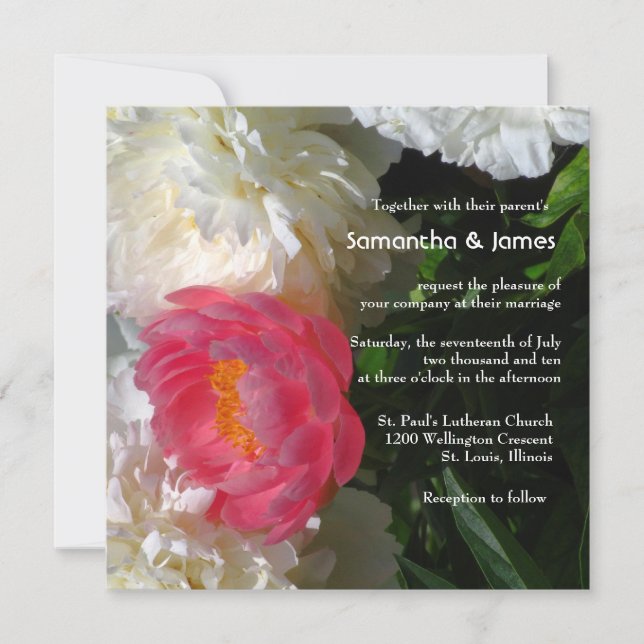 Encantadora invitación a la boda japonesa de peone (Anverso)