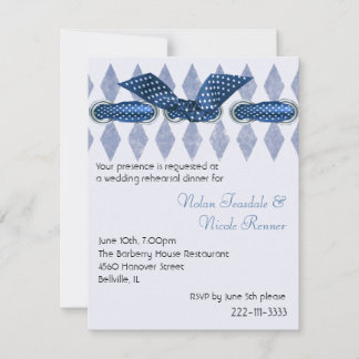 Encantadora invitación a la cena de ensayo azul y