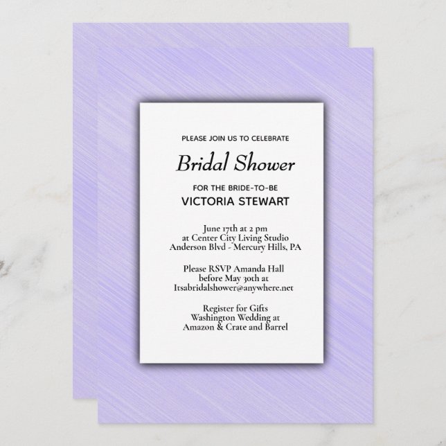 Encantadora Invitación a la ducha de novias Lavend (Anverso / Reverso)