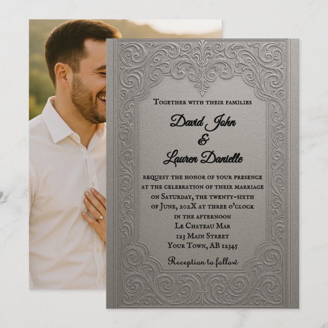 Encantadora invitación a matrimonio de fotografía  (Anverso / Reverso)