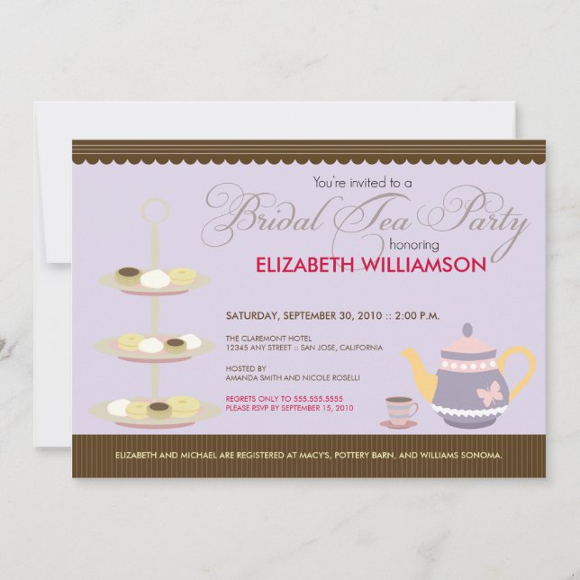 Encantadora invitación a una fiesta de té de novia (Anverso)