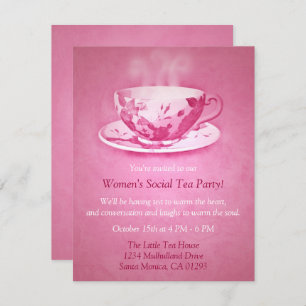 Encantadora invitación a una fiesta de té rosado