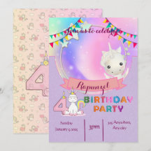 Encantadora invitación a unicornio- 4ª fiesta de c