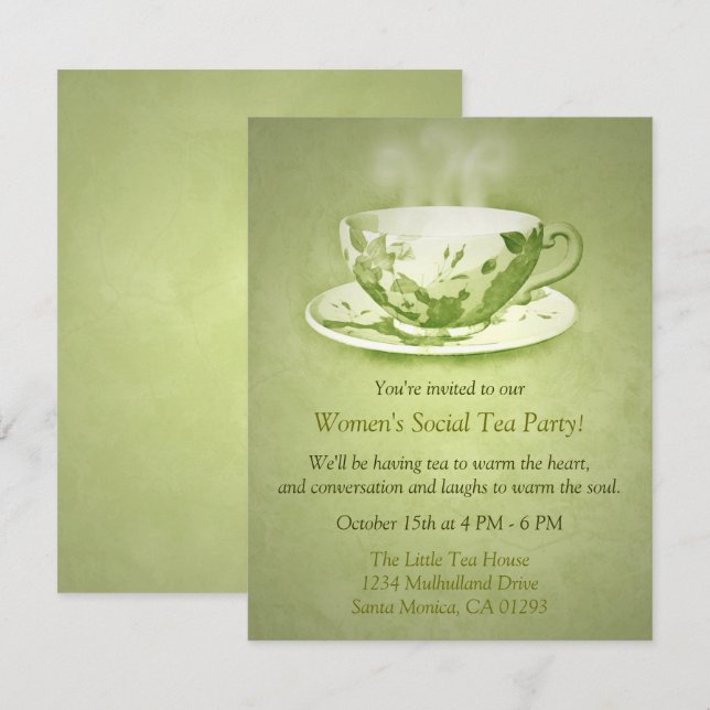 Encantadora invitación al Green Tea Party (Anverso / Reverso)