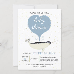 Encantadora invitación de Baby Shower a Narwhal Wh