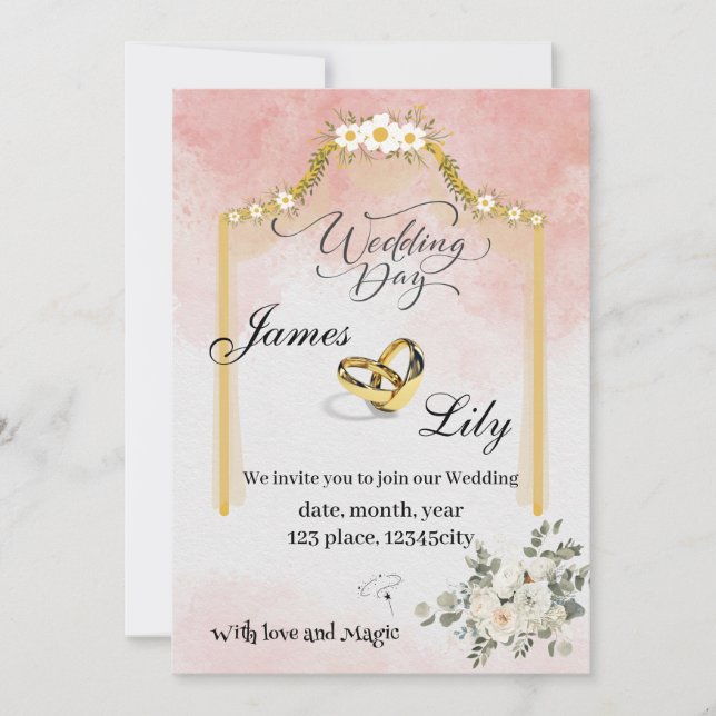 encantadora invitación de boda a una unión mágica (Anverso)