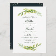 encantadora invitación de boda verde follaje