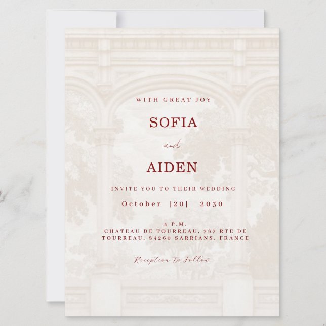 Encantadora invitación de boda vintage con arco (Anverso)