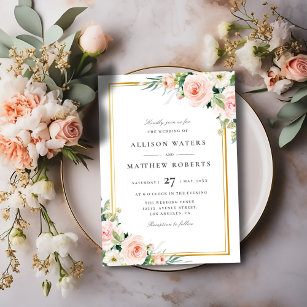 encantadora invitación de bodas con marco floral r