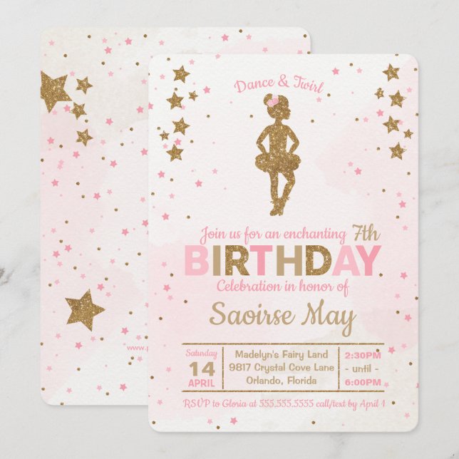 Encantadora Invitación de cumpleaños a Ballerina S (Anverso / Reverso)