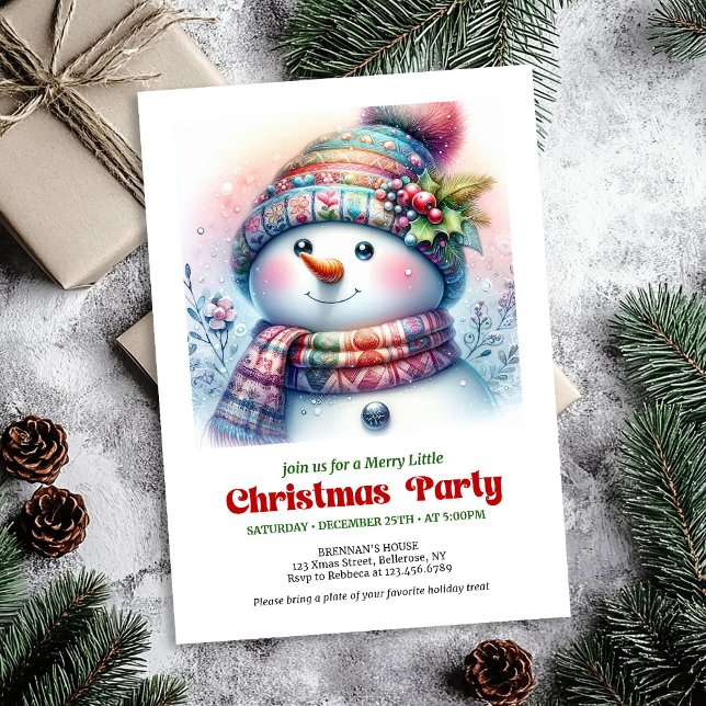 Encantadora invitación digital de dibujos animados (Charming cartoon snowman holiday invite joyful digital)