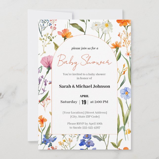 Encantadora invitación floral a Baby Shower (Anverso)