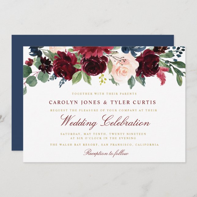 Encantadora invitación floral a la boda de la arma (Anverso / Reverso)