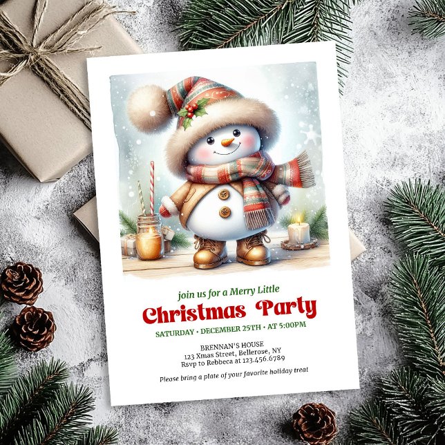 Encantadora invitación imprimible de muñeco de nie (Charming funny snowman invitation printable holiday tones

)