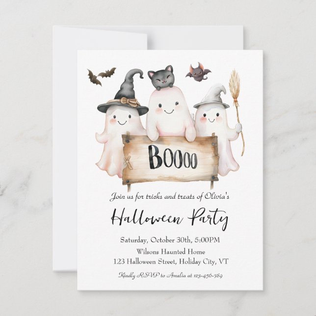 Encantadora invitación para fiesta de Halloween co (Anverso)