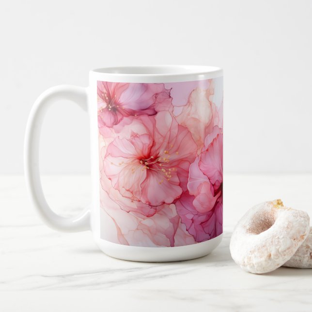 Encantadora jarra floral rosa para café y té (Con donut)