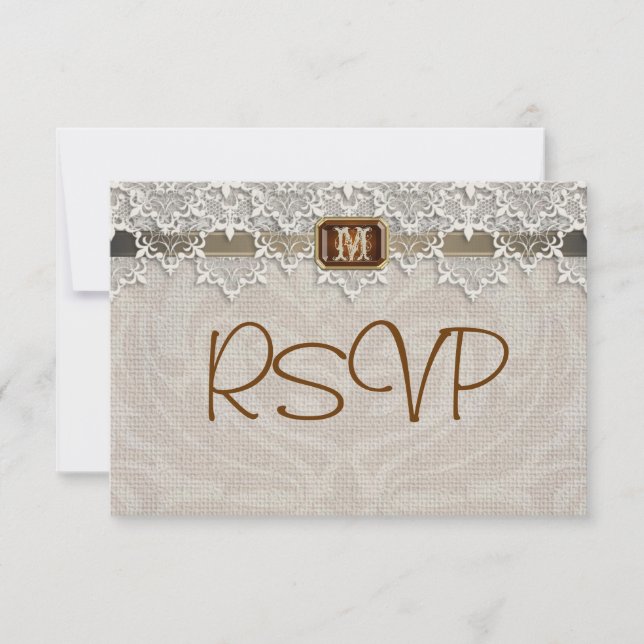 Encantadora Moda Lace & Burlap Boda Invitación Rsv (Anverso)