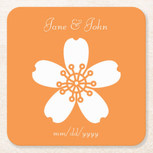 Encantadora Sakura en Posavasos de Papel Naranja