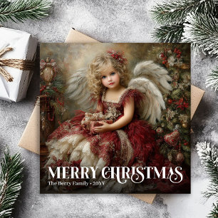 Encantadora tarjeta de Navidad victoriana de ángel