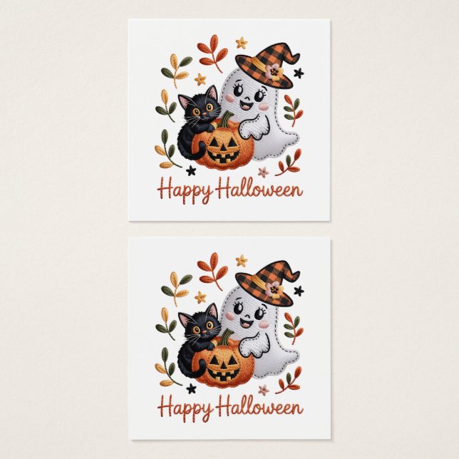 Encantadora tarjeta de saludo de Halloween - Embr  (Anverso y reverso)